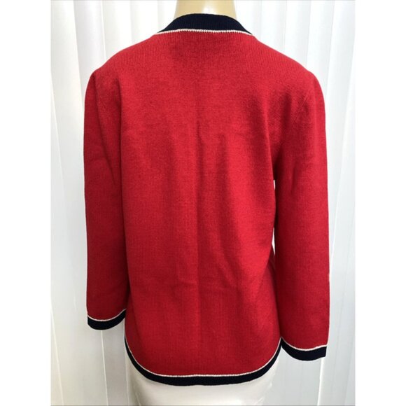 St John Santana Knit Jacket Cardigan Blazer Sweater Long Sleeve Button Red M - Picture 3 of 6